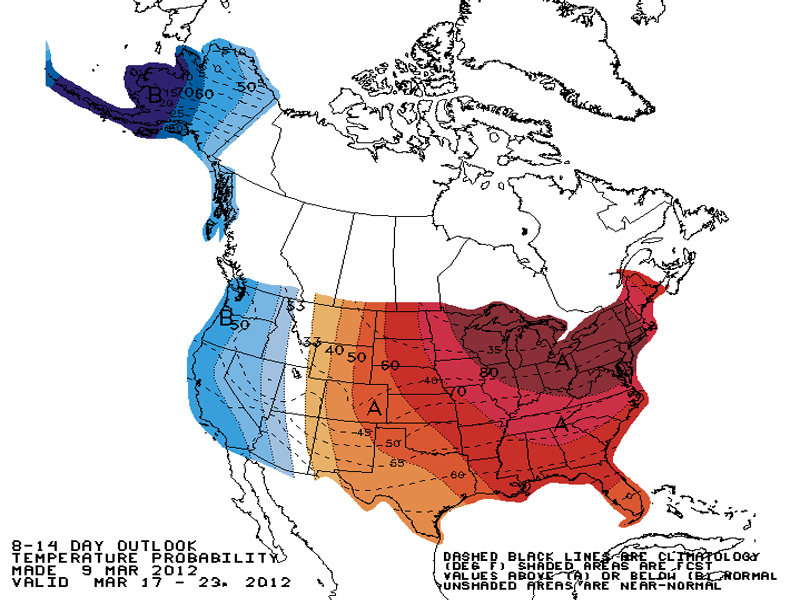 CPC - Temperature forecast expected to be above normal - March 17 - 23, 2012