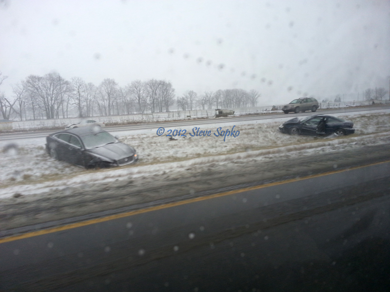 Cars in ditch along I-80 in northwestern Ohio - December 26, 2012