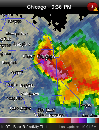 Elevated Supercell producing large hail over Chicago, Illinois - June 30, 2011